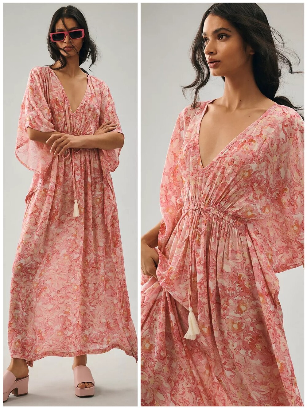 Rujuta Sheth Pink Swirl Marble Flowy Kaftan Dress, OS